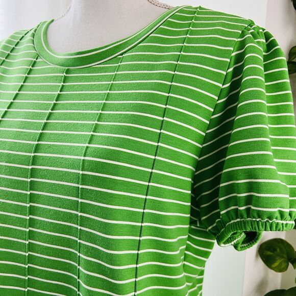 Maeve by Anthropologie Green & White Striped Peplum Ruffle Blouse - Size Large - Picture 5 of 9
